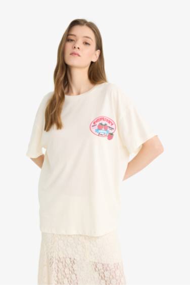 تيشيرت نص ردن اوفر سايز بطبعة صورة