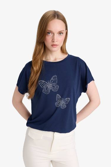 Regular Fit Crew Neck Printed Short Sleeve T-Shirt