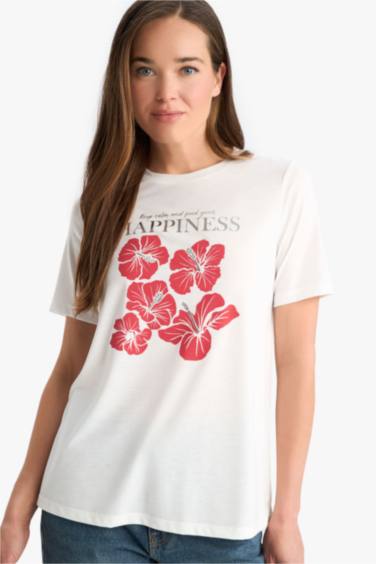 تيشيرت نص ردن بياخة مستديرة وقصة عادية