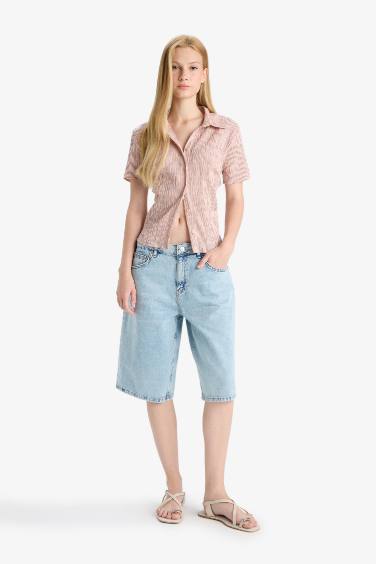 Chemise ajustée texturée à manches courtes