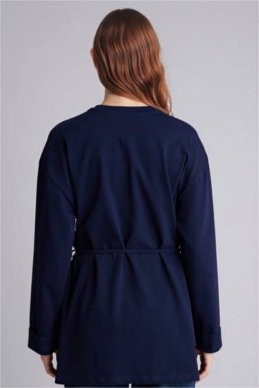 تونيك كم طويل قصة فضفاضة بياقة مستديرة