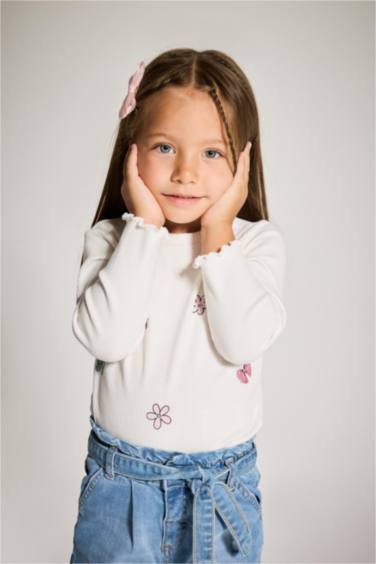 Baby Girl Regular Fit Heart Patterned Long Sleeve T-Shirt