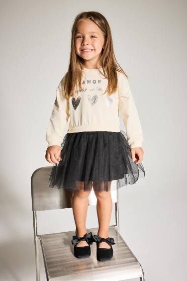 Baby Girl Printed Long Sleeve Tulle Dress