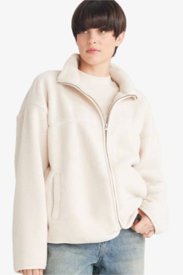 جاكيت ناعم بشكل جيد قصة مريحة بياقة عالية بساق بسحاب