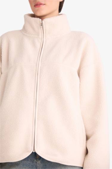 جاكيت ناعم بشكل جيد قصة مريحة بياقة عالية بساق بسحاب