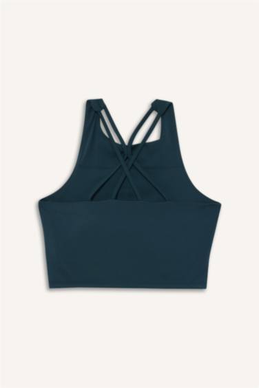 Bisiklet Yaka Pedli İç Göstermez Esnek Kumaş Uzun Sporcu Sütyeni - Görsel 8