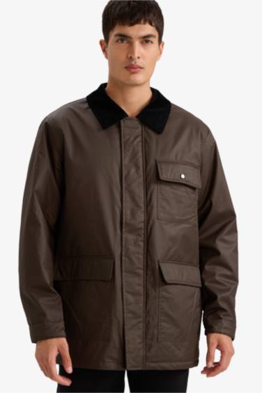 Relax Fit Rahat Kalıp Polo Yaka Kadife Yakalı İç Cep Detaylı Mevsimlik Mont