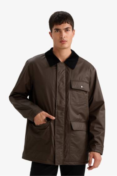 Relax Fit Rahat Kalıp Polo Yaka Kadife Yakalı İç Cep Detaylı Mevsimlik Mont