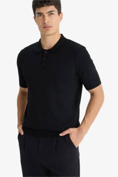 Standard Fit Polo Neck Knit Short Sleeve T-Shirt