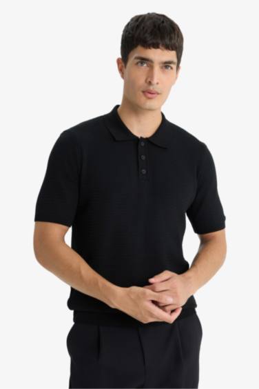 Standard Fit Polo Neck Knit Short Sleeve T-Shirt