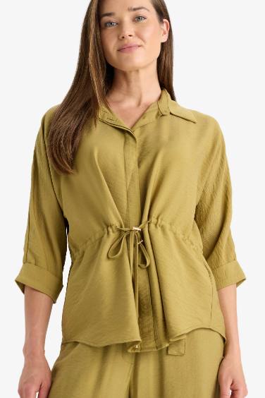 قميص كم طويل بخصر مطاطي برباط