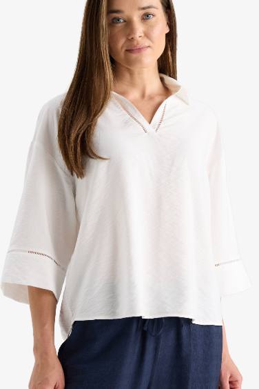 Relax Fit Shirt Collar Long Sleeve Blouse