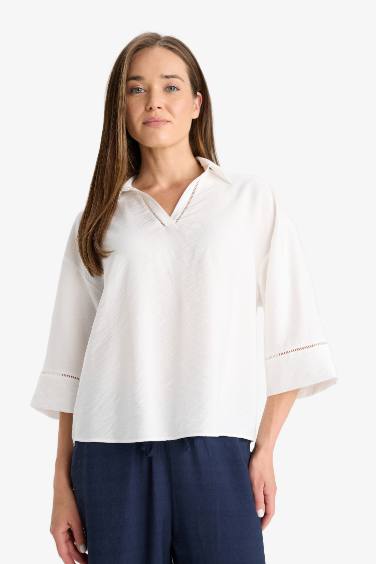 Relax Fit Shirt Collar Long Sleeve Blouse