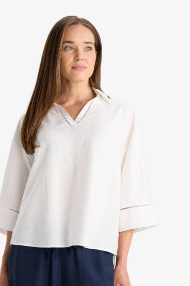 Relax Fit Shirt Collar Long Sleeve Blouse