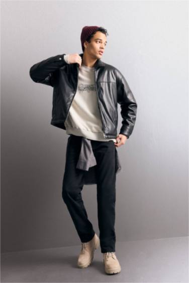 Relax Fit Rahat Kalıp Polo Yaka İç Cepli Mont