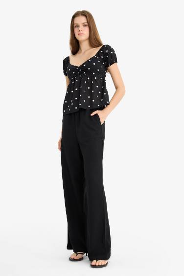 Wide Leg With Pockets Linen Blended Trousers