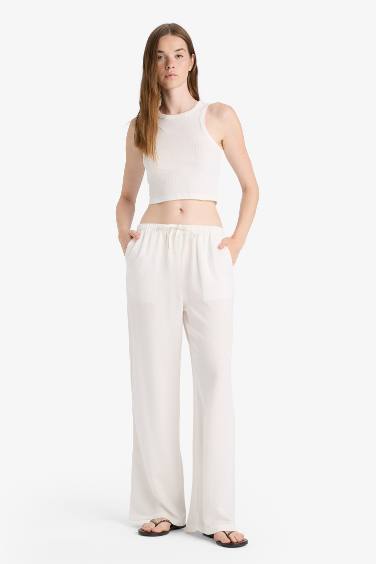 Wide Leg With Pockets Linen Blended Trousers