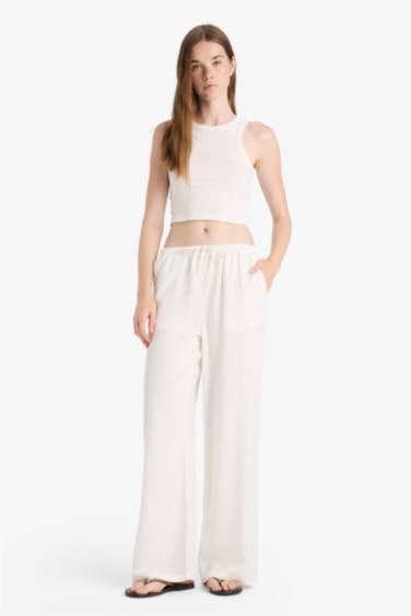 Wide Leg With Pockets Linen Blended Trousers