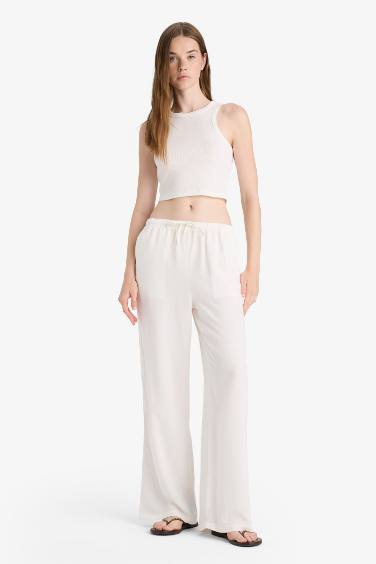Wide Leg With Pockets Linen Blended Trousers