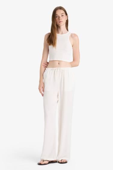 Wide Leg With Pockets Linen Blended Trousers