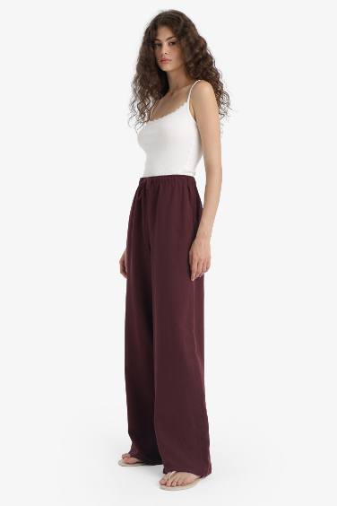 Wide Leg Cepli Yüksek Bel Standart Boy Keten Karışımlı Pantolon