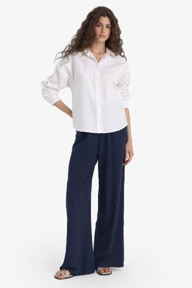 Wide Leg Pocketed High Waist Linen Blend Trousers