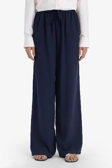 Wide Leg Pocketed High Waist Linen Blend Trousers