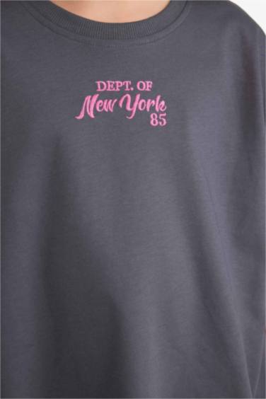 Kız Çocuk 2'li Takım Kısa Kollu Baskılı Tişört Eşofman Altı