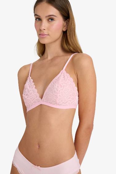 Dantelli Simli Dantel Kapsız Pedsiz Balensiz Triangle Bra-Fall in Love
