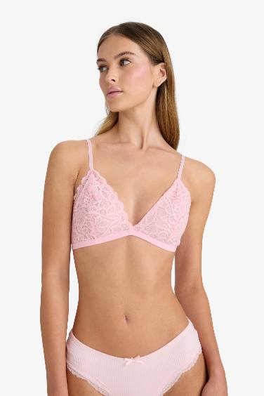Dantelli Simli Dantel Kapsız Pedsiz Balensiz Triangle Bra-Fall in Love