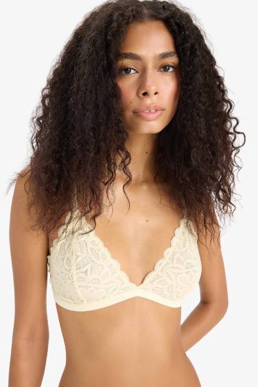 Simli Dantel Kapsız Pedsiz Balensiz Triangle Bra-Fall in Love