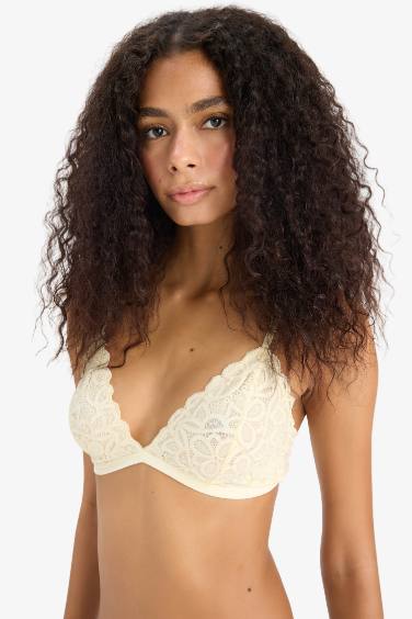 Simli Dantel Kapsız Pedsiz Balensiz Triangle Bra-Fall in Love