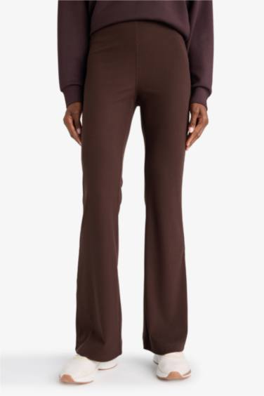 DeFactoFit Flare Fit Toparlayıcı Yüksek Bel İspanyol Paça Standart Boy Ribana Sporcu Pantolon