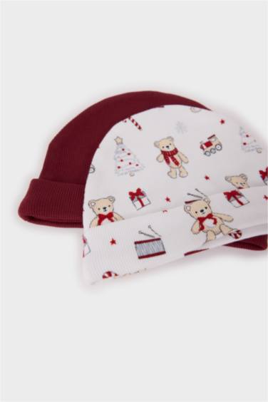 Erkek Bebek Yenidoğan Desenli 2'li Pamuklu Bere