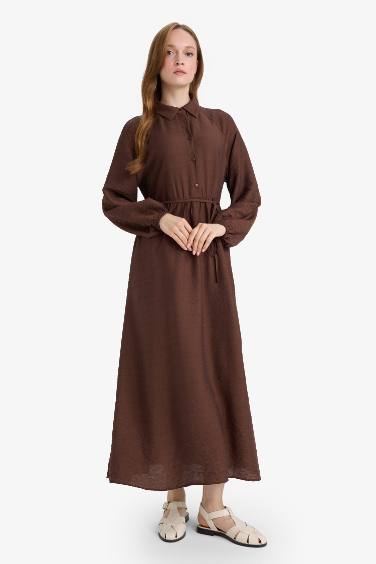 فستان طويل بكم طويل قصة مريحة