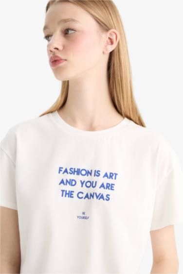 Regular Fit Printed Short Sleeve White T-Shirt