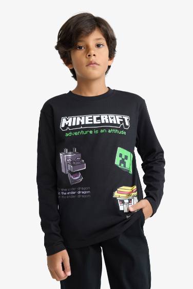 Erkek Çocuk Minecraft Bisiklet Yaka Uzun Kollu Tişört
