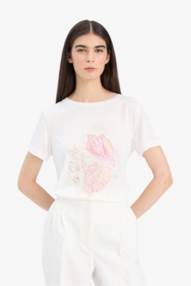 Regular Fit Crew Neck Sea Printed T-Shirt