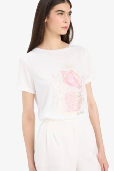 Regular Fit Crew Neck Sea Printed T-Shirt