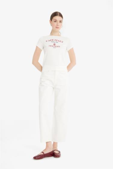 Regular Fit Crew Neck Printed Ribbed T-Shirt