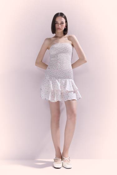 гүлді аспа баусыз жеңсіз Қысқа жеңді тоқылған көйлек