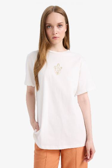 Regular Fit Crew Neck Floral Short Sleeve Tunic