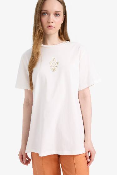 Regular Fit Crew Neck Floral Short Sleeve Tunic