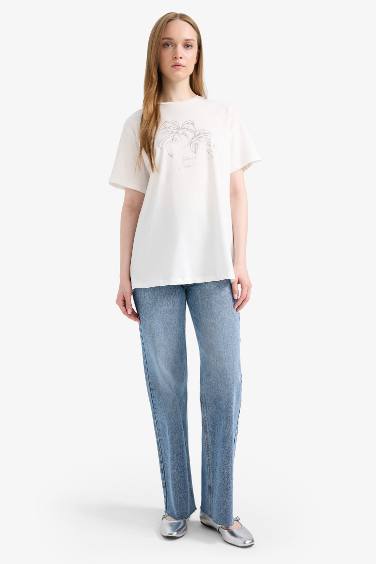 Regular Fit Crew Neck Floral Short Sleeve Tunic