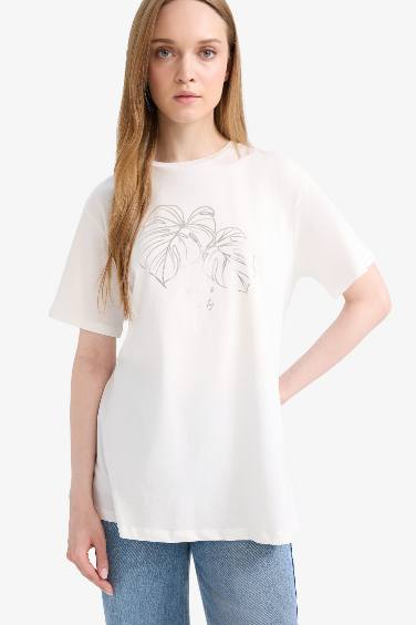 Regular Fit Crew Neck Floral Short Sleeve Tunic