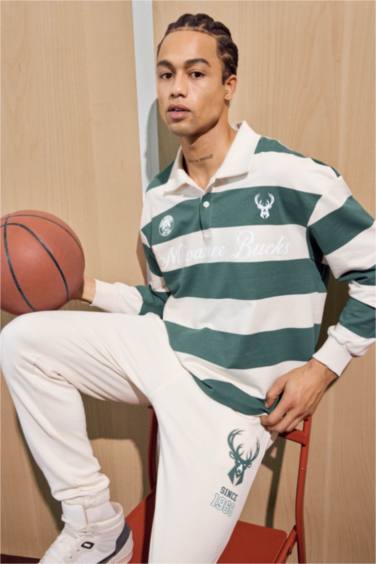 NBA Milwaukee Bucks Boxy Fit Polo Yaka Sweatshirt