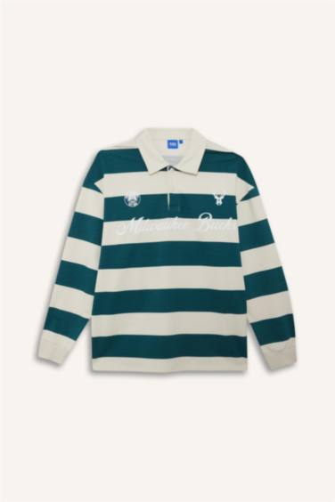 NBA Milwaukee Bucks Boxy Fit Polo Yaka Sweatshirt