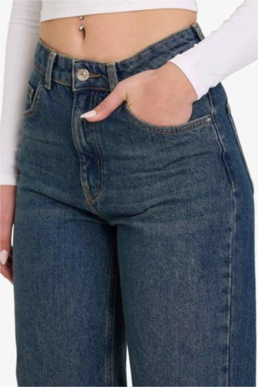 Straight Wide Yüksek Bel Geniş Paça Uzun Jean Pantolon
