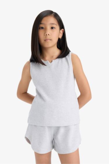 Girl Waffle Sleeveless Top Shorts 2 Piece Set