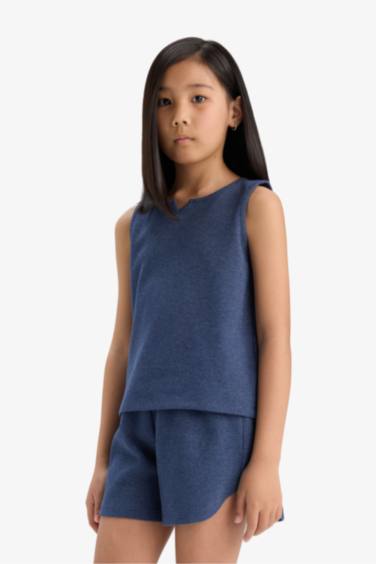 Girl Waffle Sleeveless Top Shorts 2 Piece Set